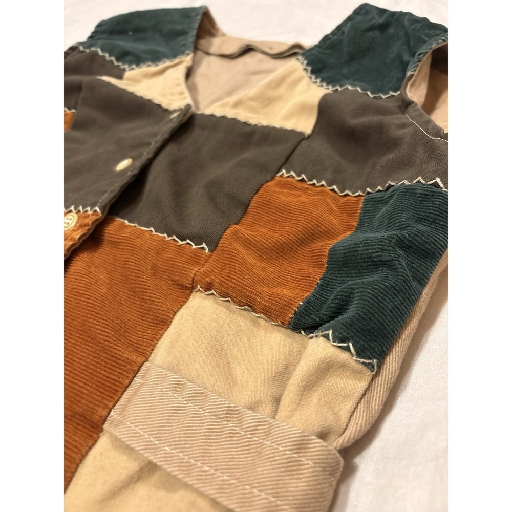 Handmade Patchwork Corduroy Vest Womens XS S Boho Folk Art Hippie Waistcoat